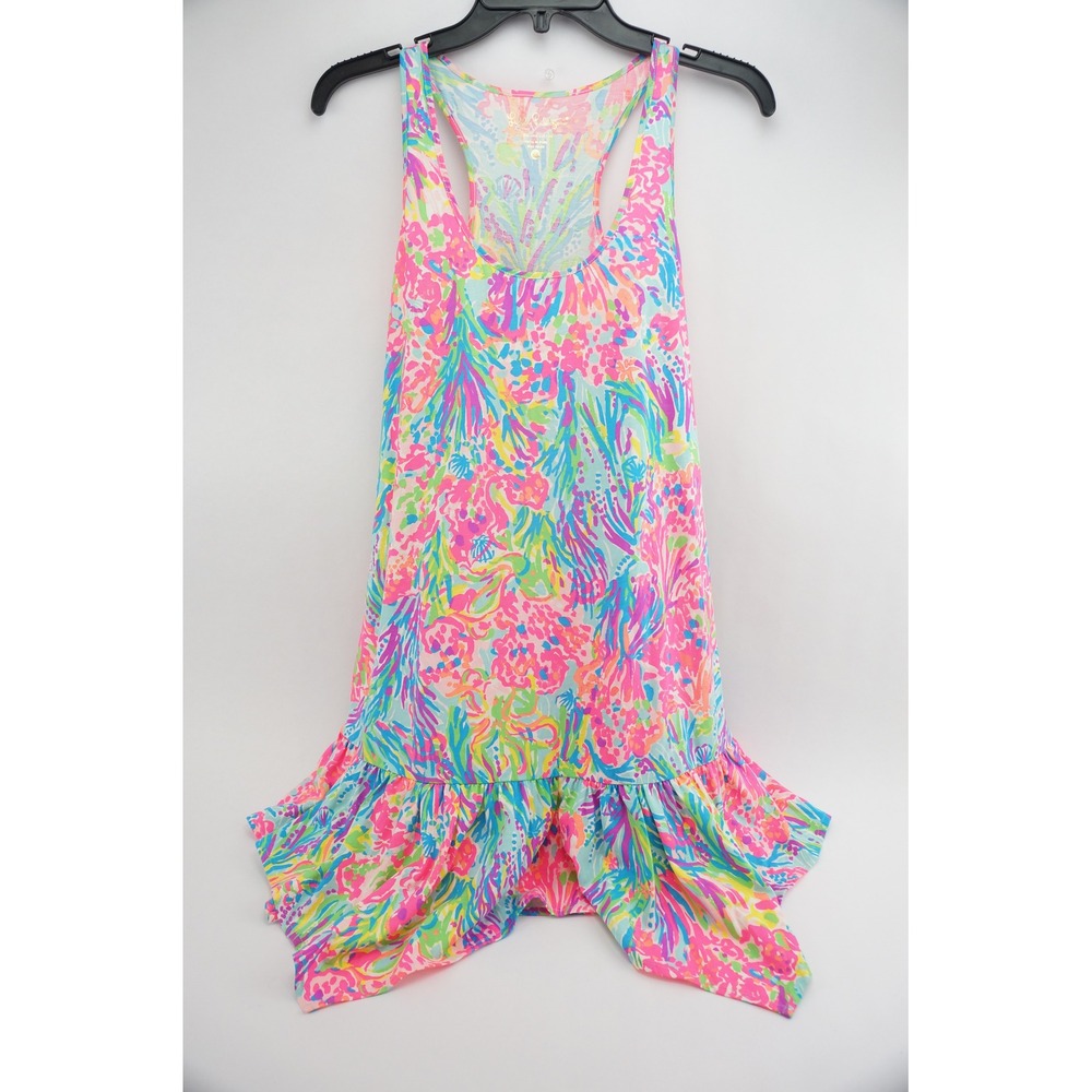 Lilly Pulitzer Racerback‎ Tank Dress Ruffle Hem Coral Hampton Fan XS